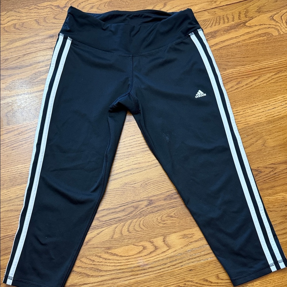 adidas Black Capri Leggings with White Side Stripes